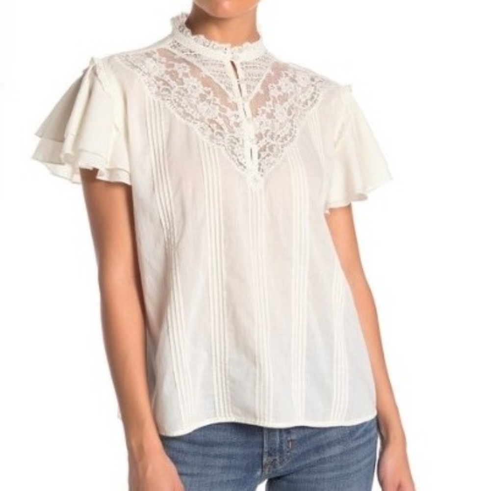 FRYE Pintuck Lace Panel Blouse